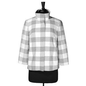 Talbot's Women's Jacket White Black Geometric Plaid Full Zip Turtleneck Lined 8